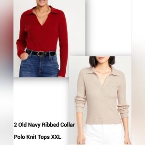 SOLD Lot Of 2 Fitted Rib Polo Knit Sweater Tops Old Navy XXL Red  Oatmeal Beige
